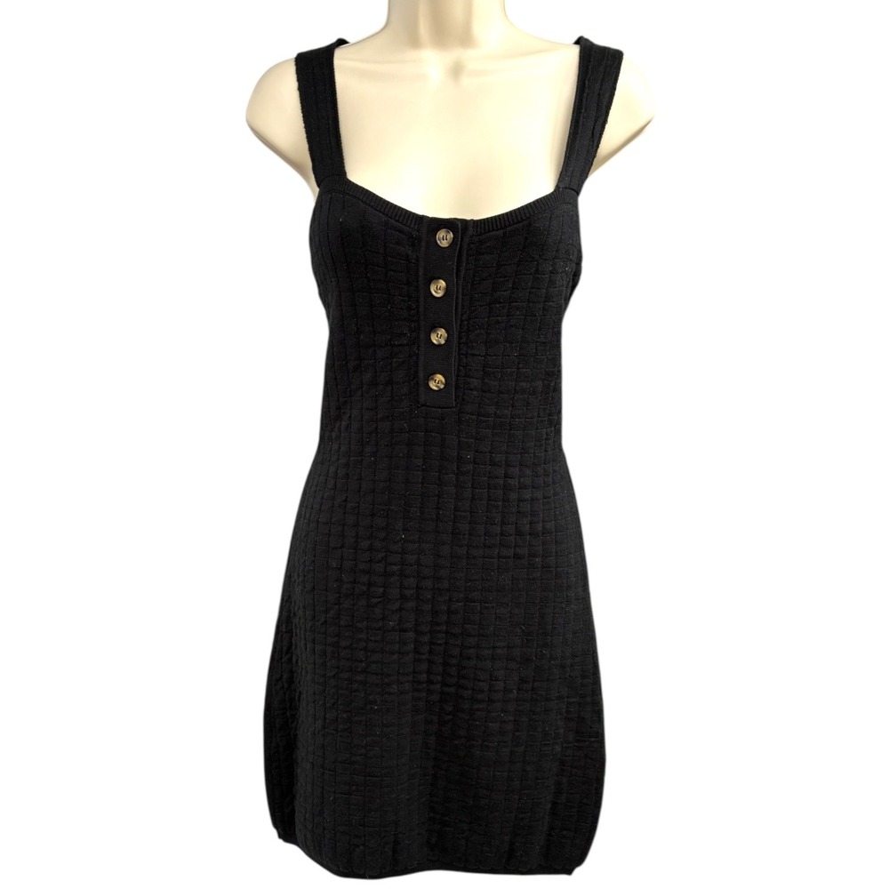 Free People Beach Textured Knit Button Front Midi Dress‎ Black Womens M